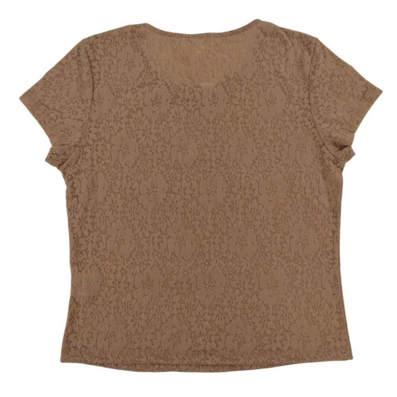Wild Skye Womens Beige Floral Lace Short Sleeve Stretch Top Size L, NWT. - Picture 2 of 8